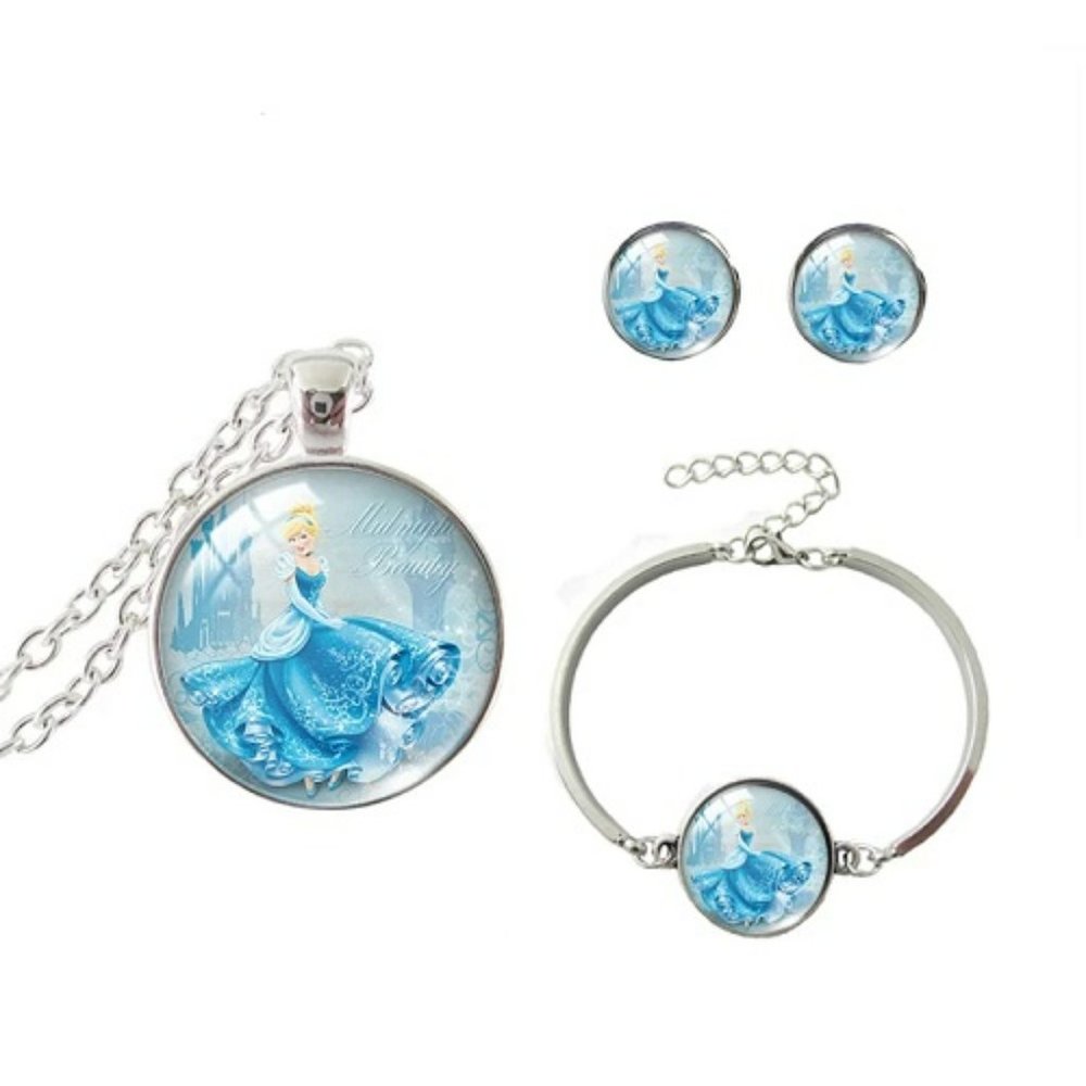 "Cinderella" Handmade Jewelry Set with Cinderella in a Blue Dress